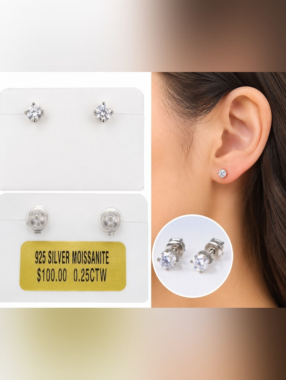 Sterling Silver Clear Moissanite Stud Earrings - Timeless Sparkle